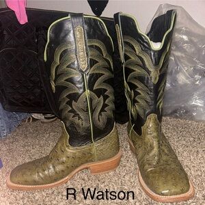 Men's R Watson Black and Green Western Boots